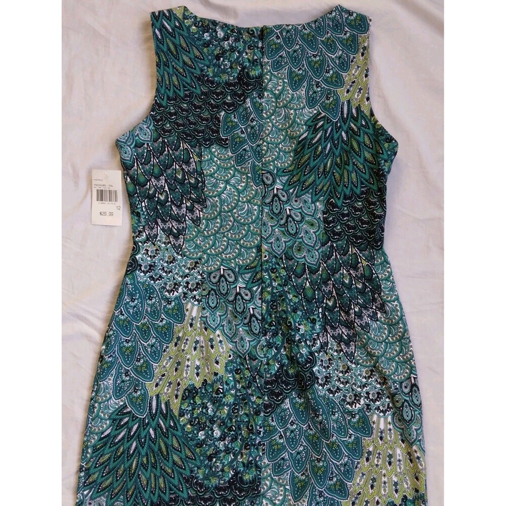 NWT Connected Apparel Sheath Dress Teal Peacock Feather Paisley Print Women's 12 - Picture 8 of 10